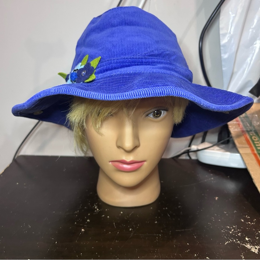 The Children’s Place Brimmed Hat Blue Corduroy size 10-14 Fits adult head floral - Picture 8 of 11
